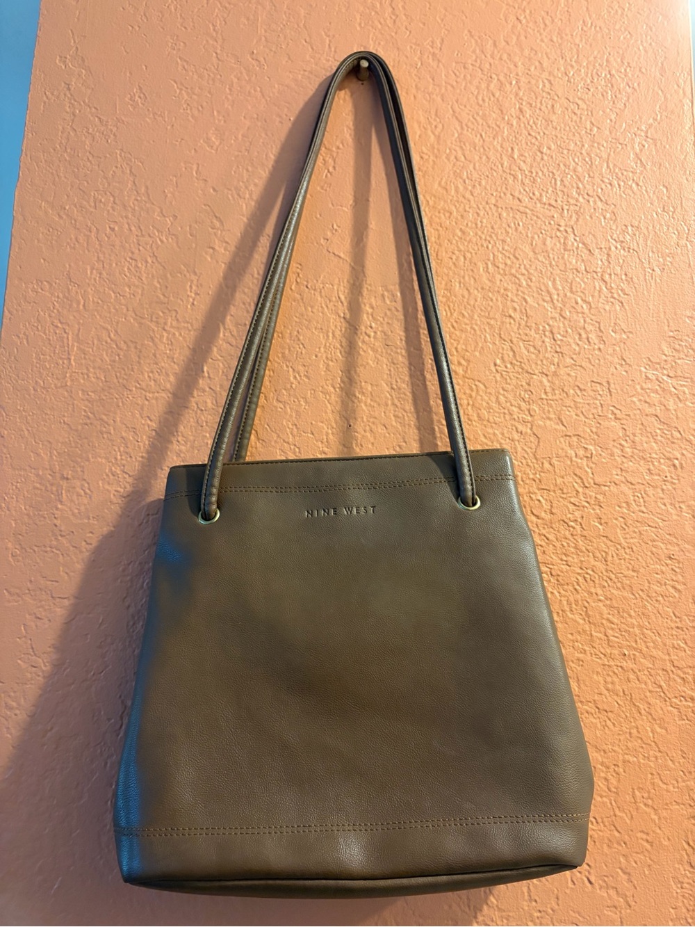 Nine West brown leather shoulder tote with gold grommets